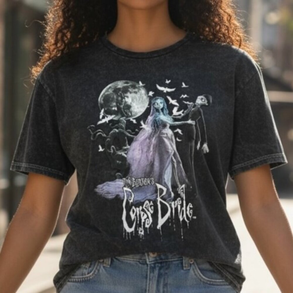 Corpse Bride Tim Burton T-shirt Adult XL Black Acid‎ Washed Short Sleeve